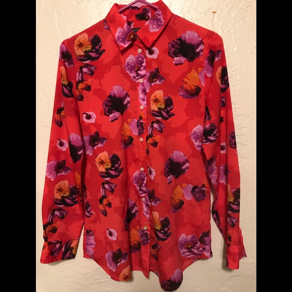 EUC Banana Republic Dillon Red Sheer Floral Top S